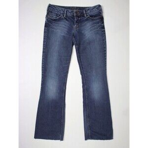 Silver Low Rise Bootcut Jeans Raw Hem Dark Wash Women Size 28 (J4)